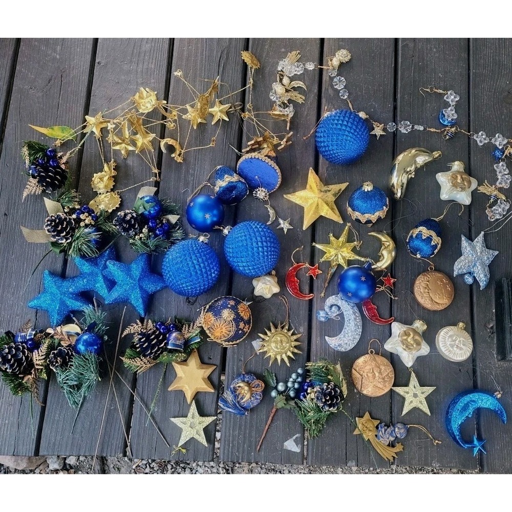 Vintage Huge Lot 1990s Celestial Moon, Sun, Stars Christmas Ornaments, Garland